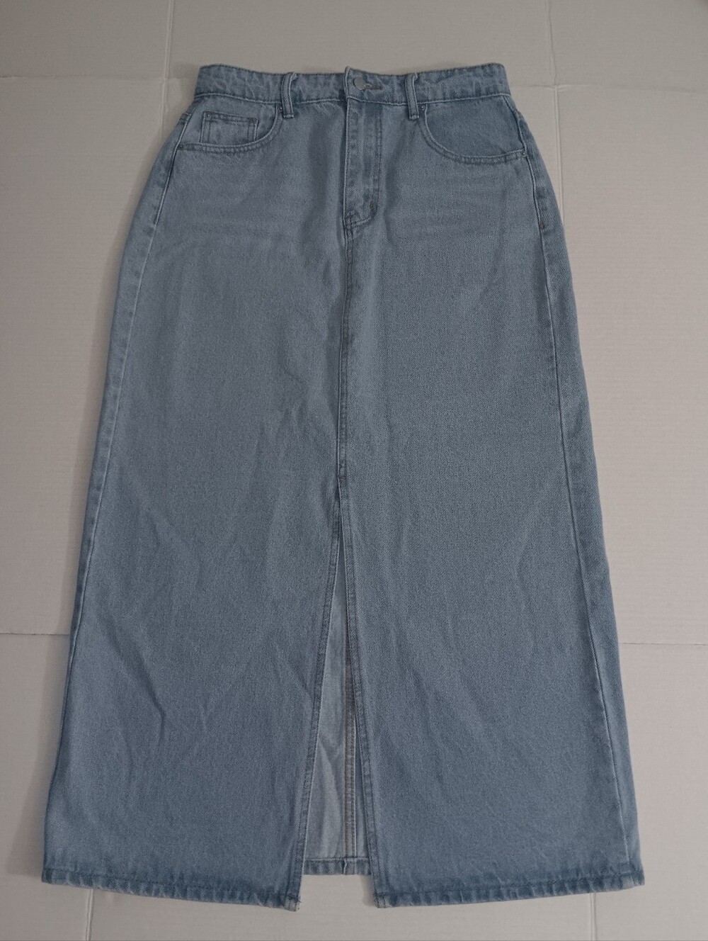 SHIEN BLUE WASH HIGH RISE FRONT SLIT SKIRT SIZE LARGE (8-10)